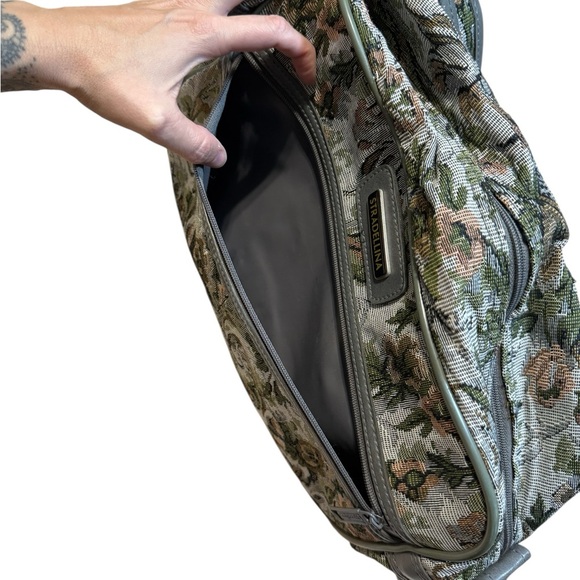 Vintage Stradellina Gray-Green Floral Tapestry Carry-On Luggage Bag Retro - Picture 4 of 10